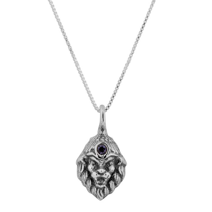 Pendentif Seigneur Narasimha en argent avec iolite bleue pour la vente par Mantra4u