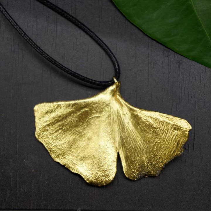 Gold-Plated Sterling Silver Ginkgo Leaf Necklace #2 for wholesale by Mother Nature Jewelry