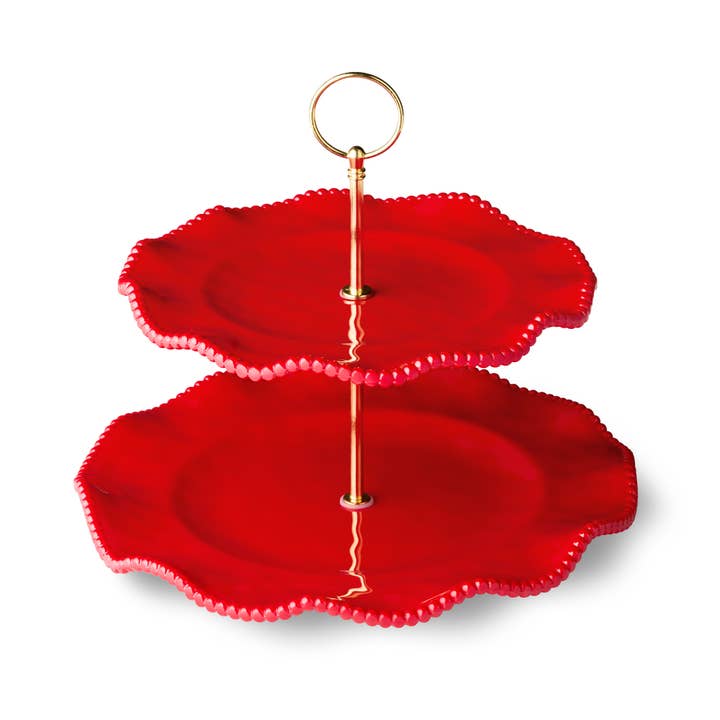 Certified International - Wholesale Serving Tray - Perlette Red HW Mel 2 Tier Server
