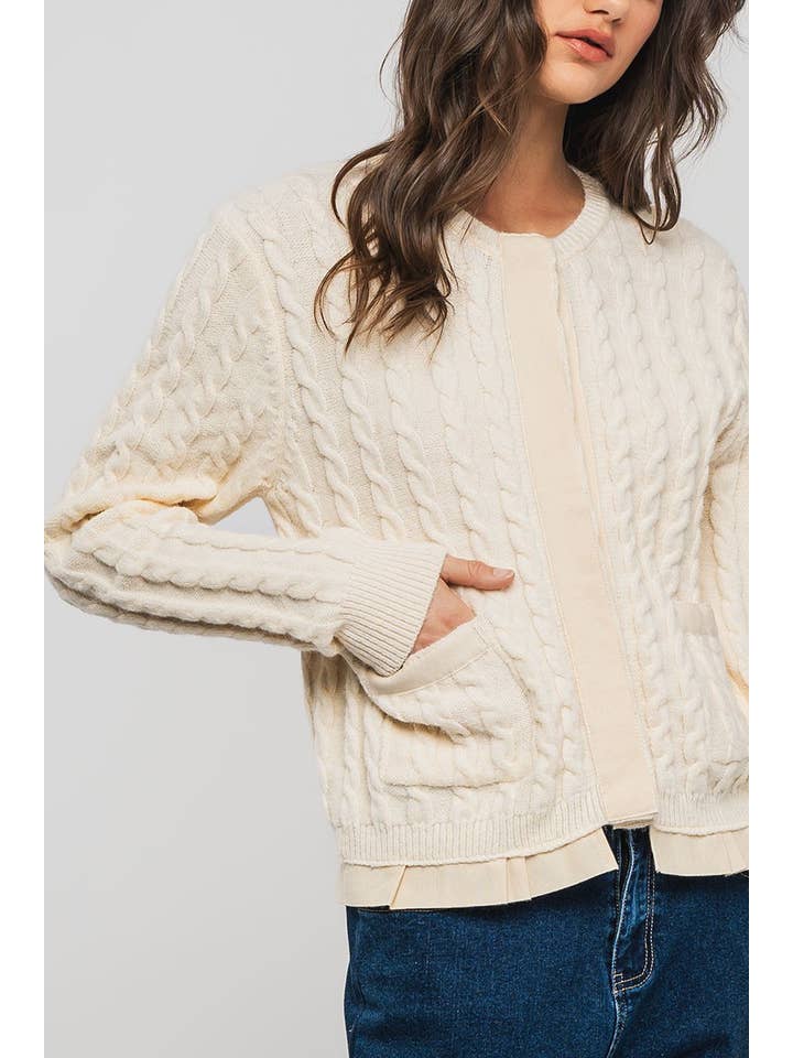 Urban Daizy - Wholesale Cardigan - Women's - Cable Knit Snap Front Ribbed Trim Long Sleeve Sweater21