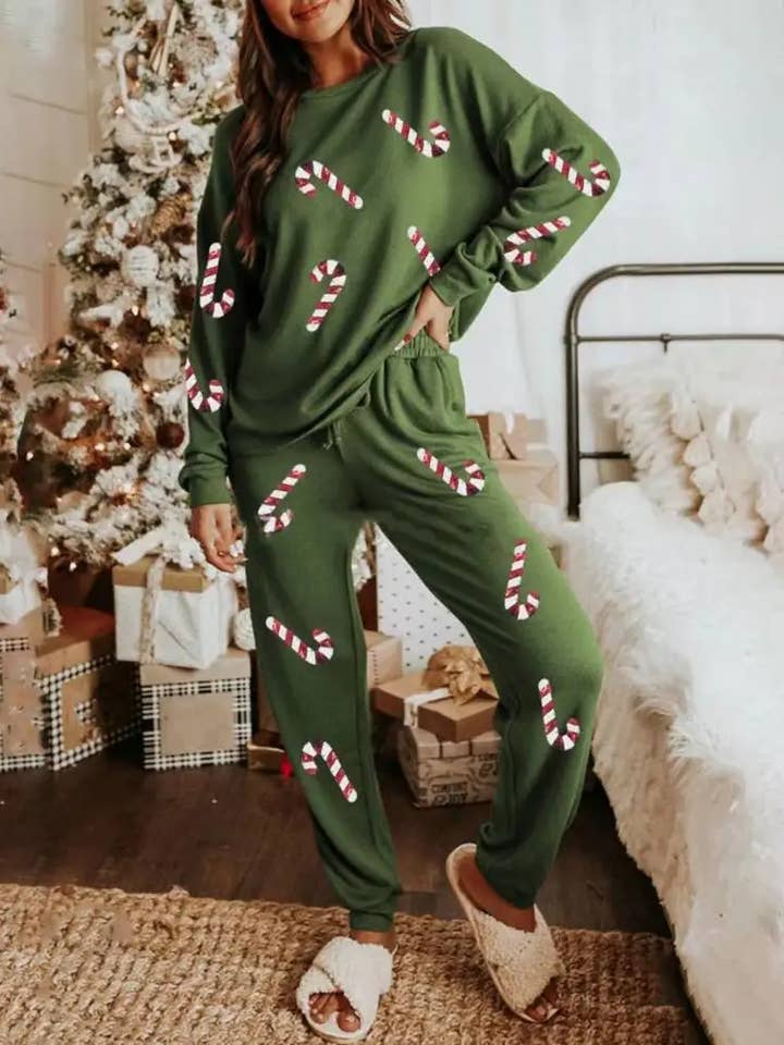 Rosa Clothing - Wholesale Lounge Set - Women's - Christmas Sequin Top Trousers Casual Lounge Set