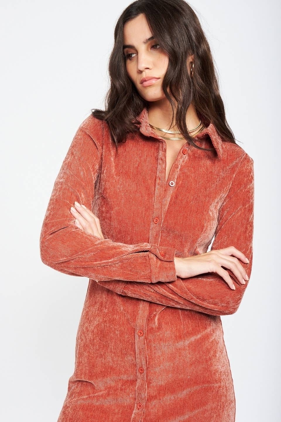 Emory Park – Großhandel Kleid – Damen – HEMDKLEID AUS STRETCH-CORD MIT KRAGEN2