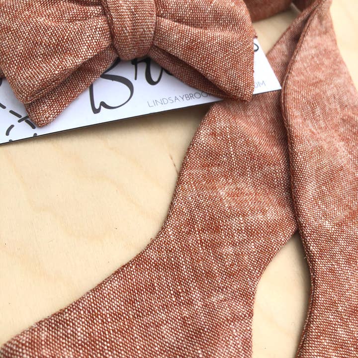 Lindsay Brook Designs - Wholesale Bow Tie - Men's - Burnt Orange Linen Bow Tie