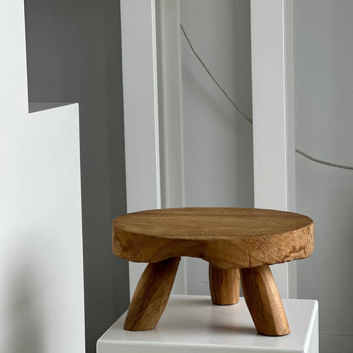 Office Objets - Wholesale Stool - Small low three-legged stool in upcycled blond teak D:30 H:15106