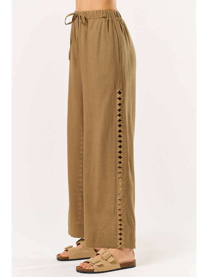 Lalavon - Wholesale Pants - Women's - ILP5676 High-Rise Linen Pants with Side Cutout Detail2