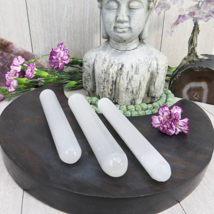 Rock Paradise - Wholesale Spiritual Stone/Crystal - Selenite Crystal Wand - Blunt Ends - Polished Selenite Massage Wand (RK5-46)