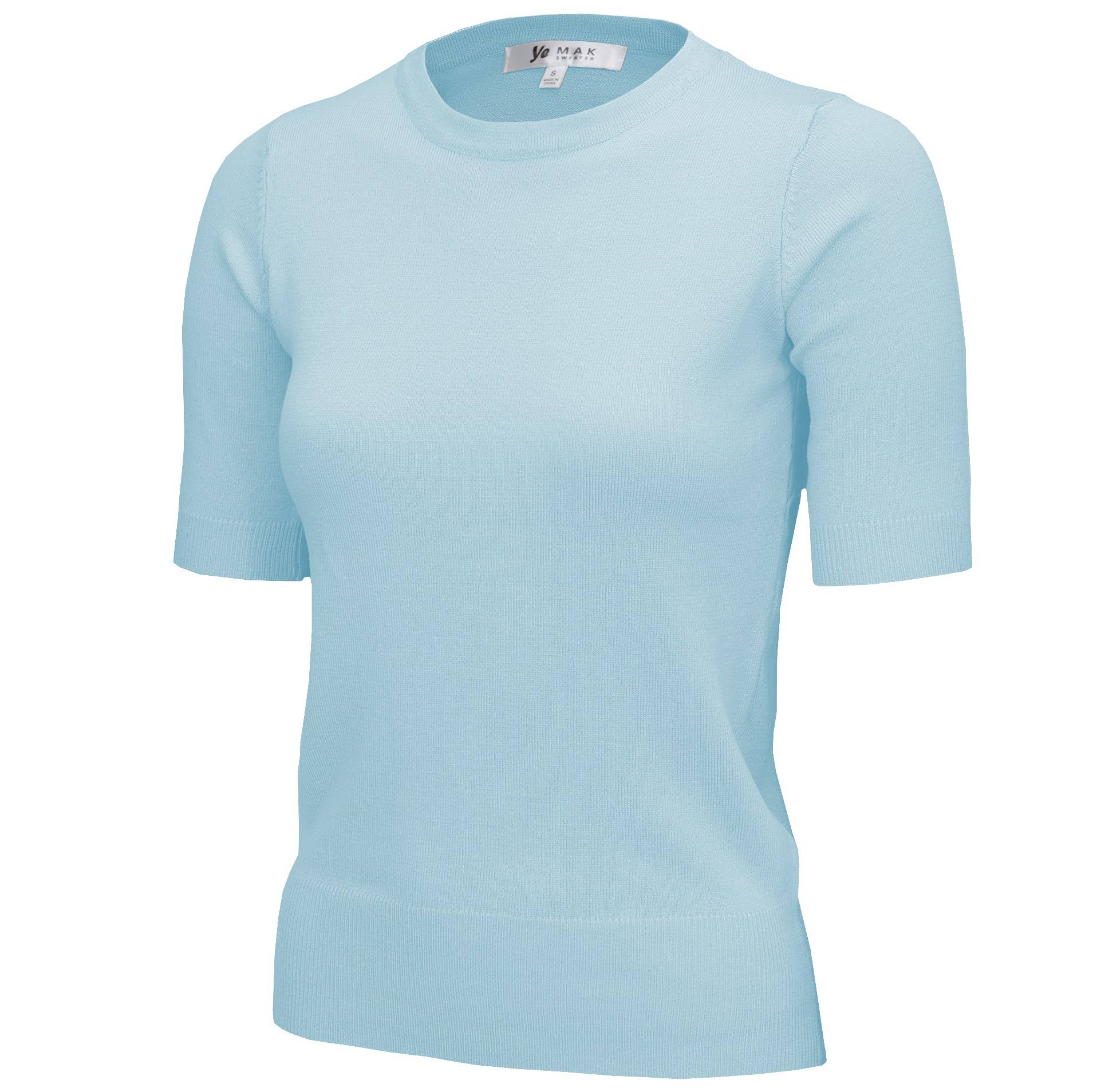 Mak – Engroshandel Strikket top - Dame – Halv-ærmet Crewneck Letvægts blød pullover Tee MK3664Y35