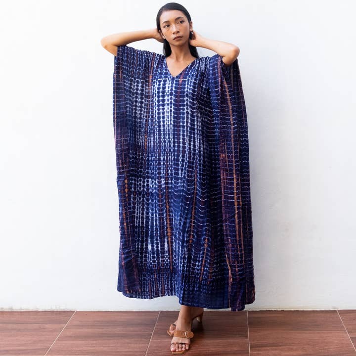 Bali Harvest - Wholesale Kaftan - Women's - Tie Dye Kaftan Dress (Prussian Blue) - Resort Wear Maternity
