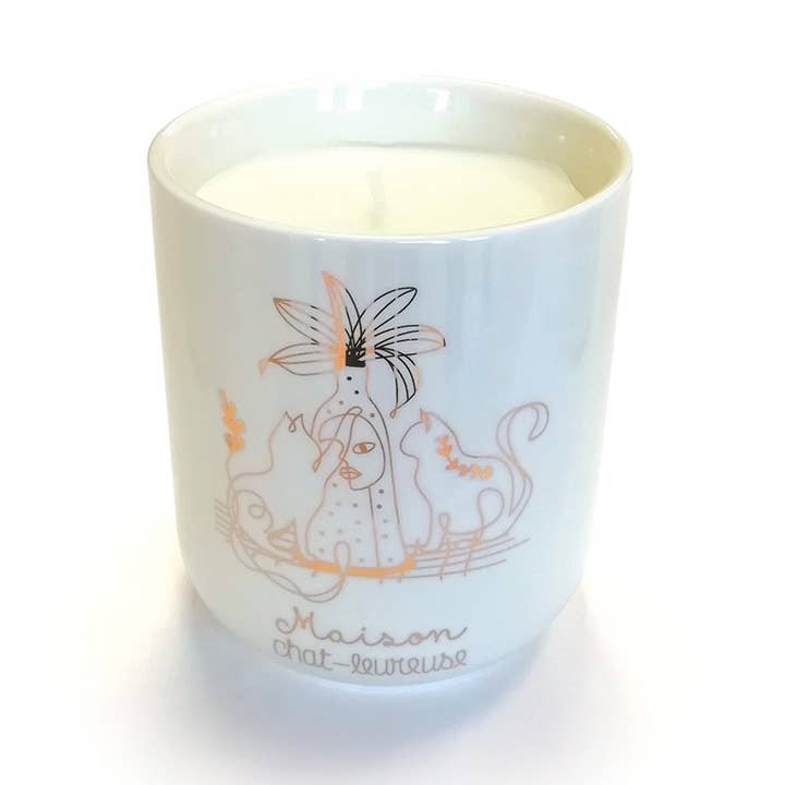 220gr doftljus & keramisk kruka - Maison chat-leureuse för wholesale av Hirondelle & Cie