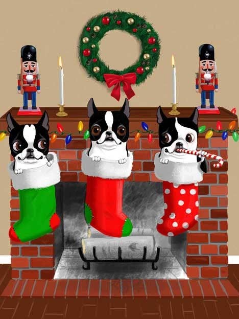 Cadeau Boston Terrier, Art Boston Terrier, Noël pour la vente par Brian Rubenacker studios