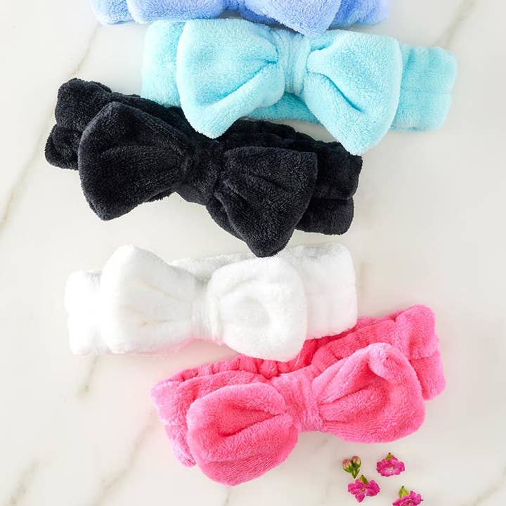 Plush Bow Spa Headband - Black for wholesale on Faire