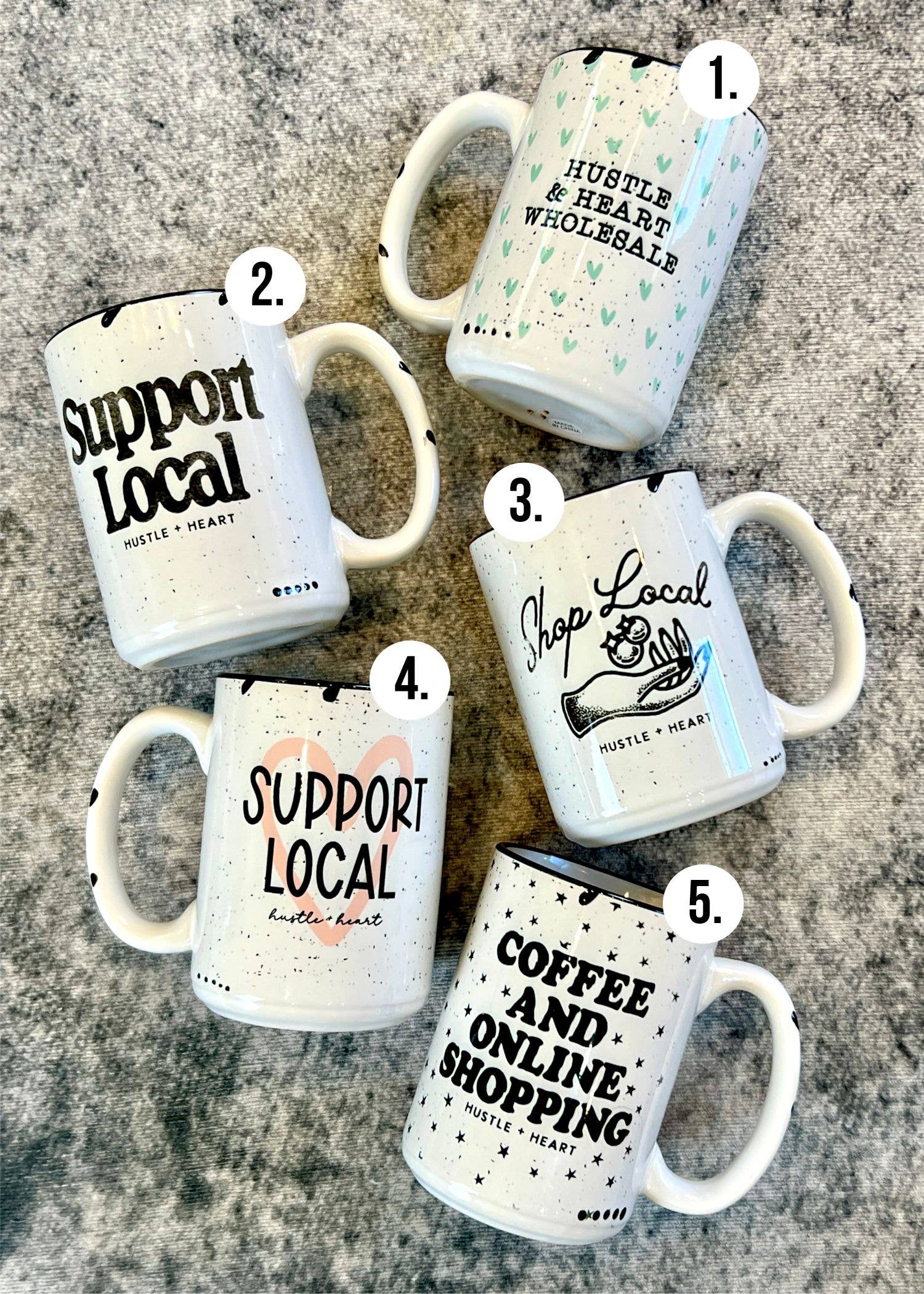 Hustle+Heart - Wholesale Coffee Mug - Custom Boutique Exclusive Distressed 15oz Mug1