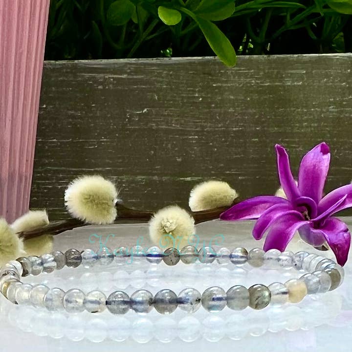 KayleeNYC – Pulseira de missangas por atacado – Labradorite Natural 4mm 7,5” Cristal Hea4