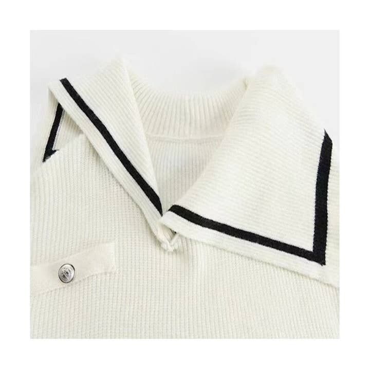 UZ Wholesale Store - Wholesale Knit Sweater - Women's - Fashionable Color-Block Sweater With Oversized Collar