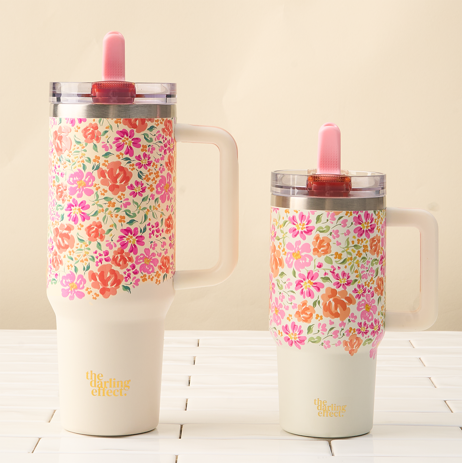 The Darling Effect - Wholesale Insulated Mug/Tumbler - 40 oz Lifestyle Flip Straw Tumbler-Secret Garden Pink2
