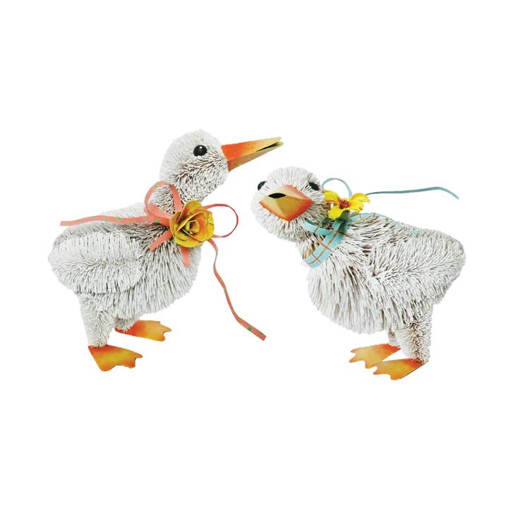 SALE Easter Duck Bottlebrush Decorative Figurine Set 2 for wholesale by C&F Home