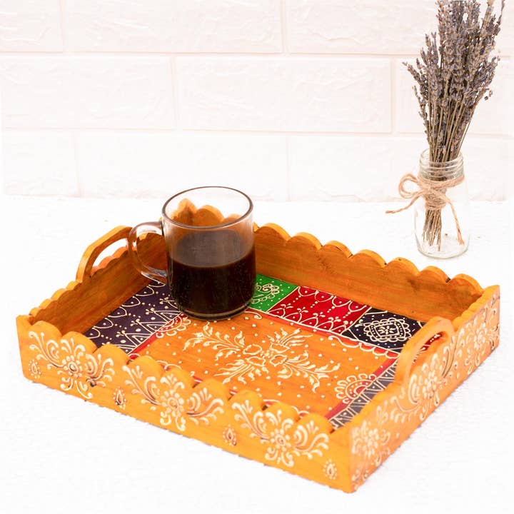 Svadia - Wholesale Serving Tray - Trä 'Patchwork bricka' Handmålad med akrylfärg5