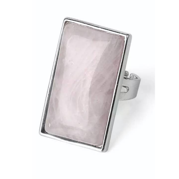 Moon Child - Wholesale Cocktail/Statement Ring - Rose Quartz Large Flat Gemstone Adjustable Ring