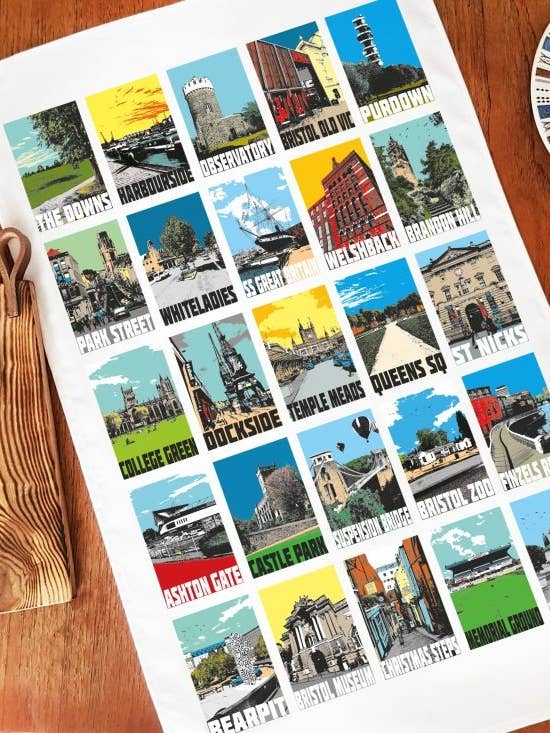 Bristol Landmarks Tea Towel for wholesale by Susan Taylor Design