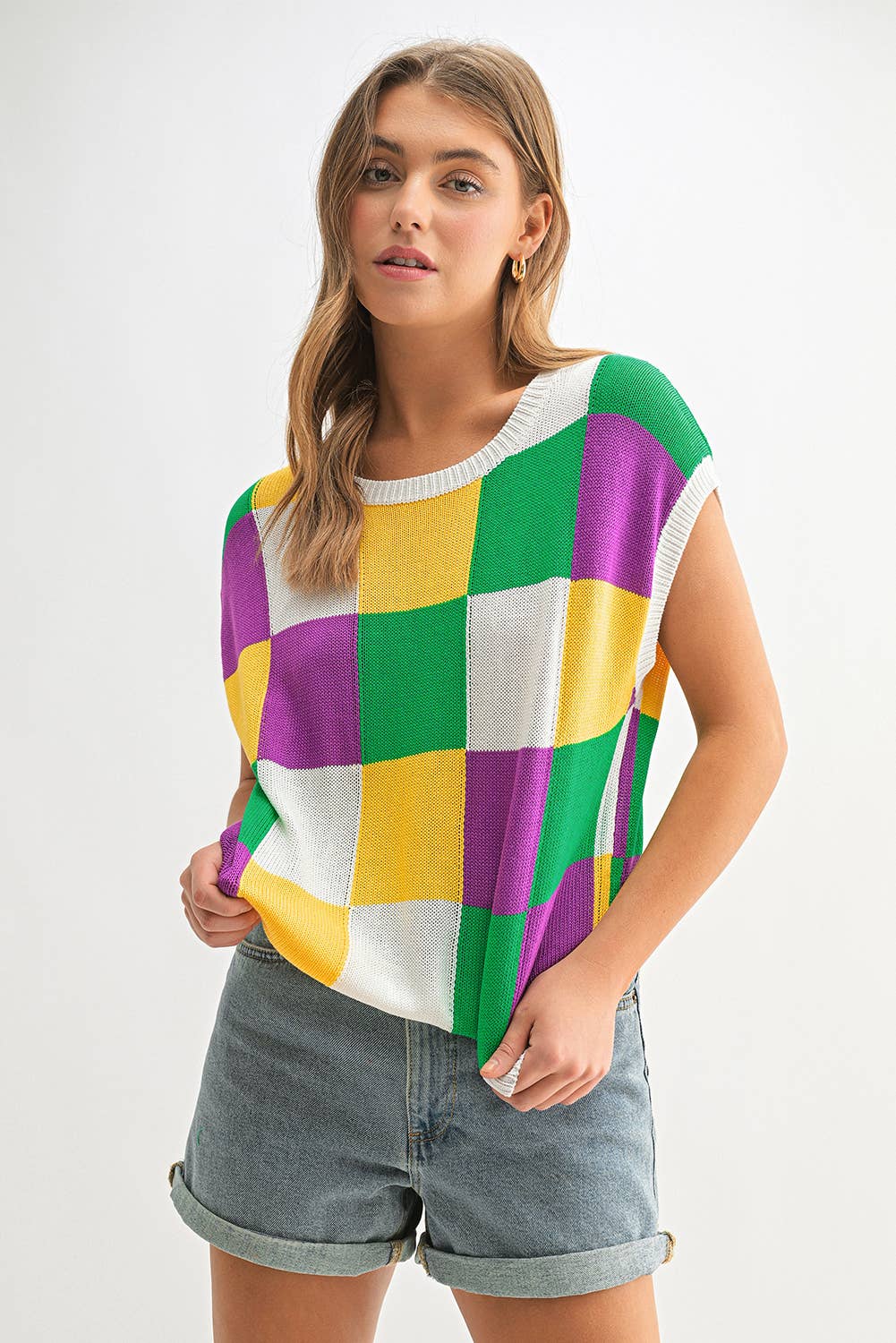 Aapparella - Vente Pull en maille – femme - Haut en tricot à manches courtes colorblock | S-2XL21