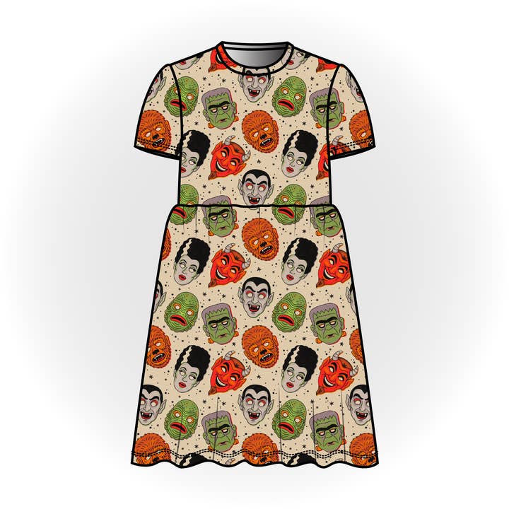 Klassisches Monster Kurzarmkleid für den Großhandel von Quirky Kid Handmade