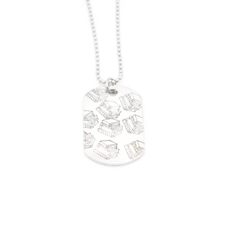 Book Dog Tag Necklace for wholesale by Stamp and Stampbility