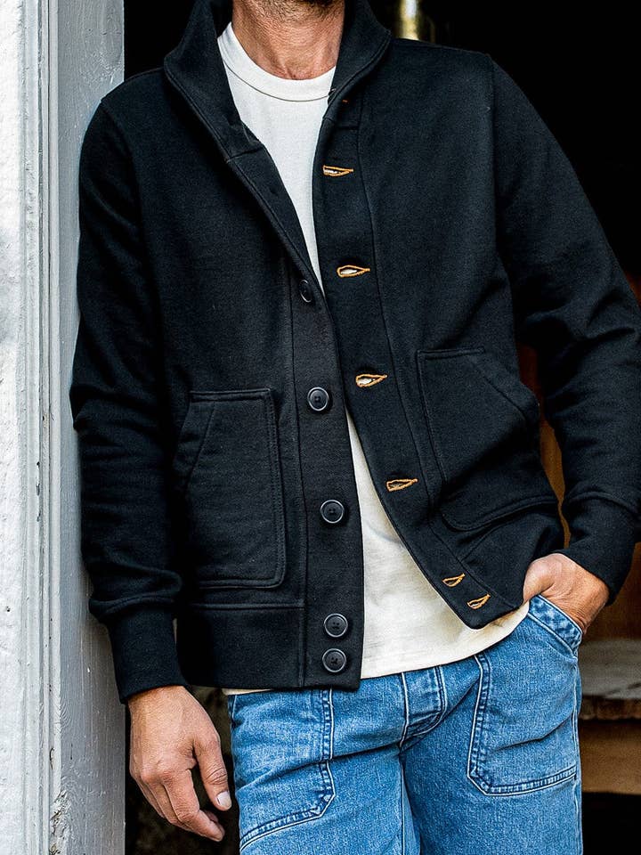 Men's Bodega Shawl Cardigan | 14oz 100% Cotton French Terry- Basalt for wholesale on Faire6