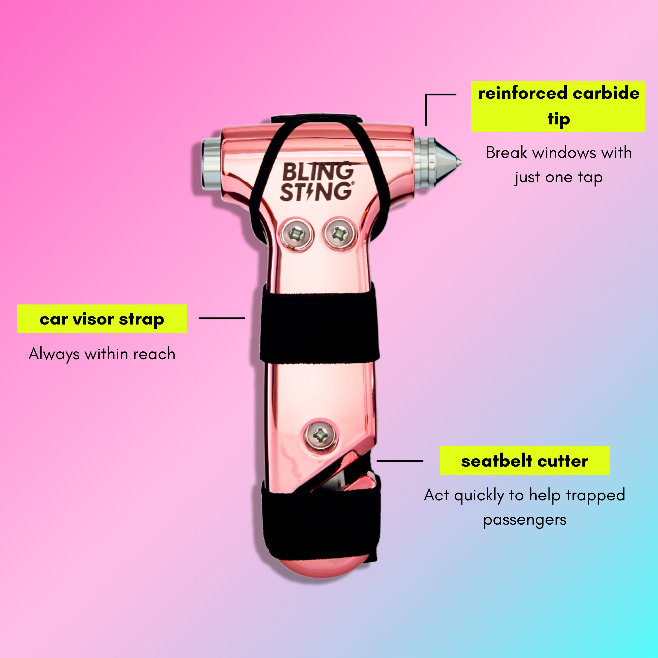 BLINGSTING - Wholesale Handy Tool - Emergency Escape Hammer | Blush 
Pink2
