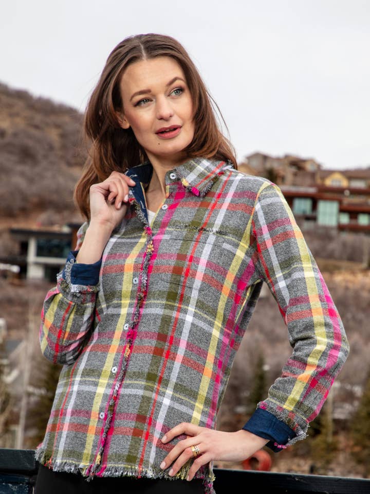 Túnica Cape Cod Cinzento Rosa Flanela por atacado de Dizzy-Lizzie