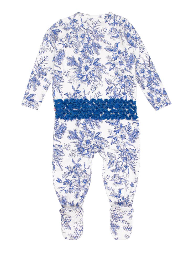 White Baby Girls Winter Bliss Toile Modal Footed Ruffle One Piece Pajama for wholesale on Faire