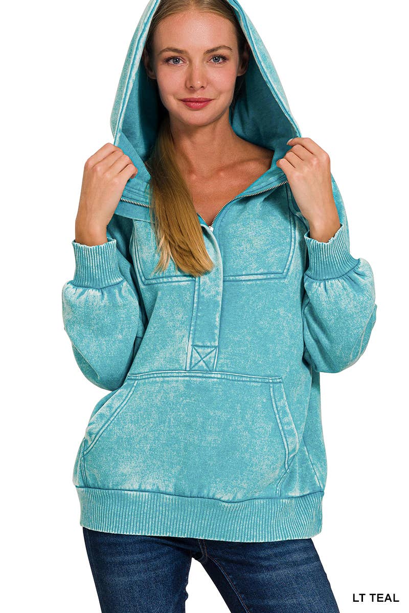 42POPS - Wholesale Hoodie - Women's - ..SI-25317 Washed Fleece Oversized 1/4 Zip Hoodie11