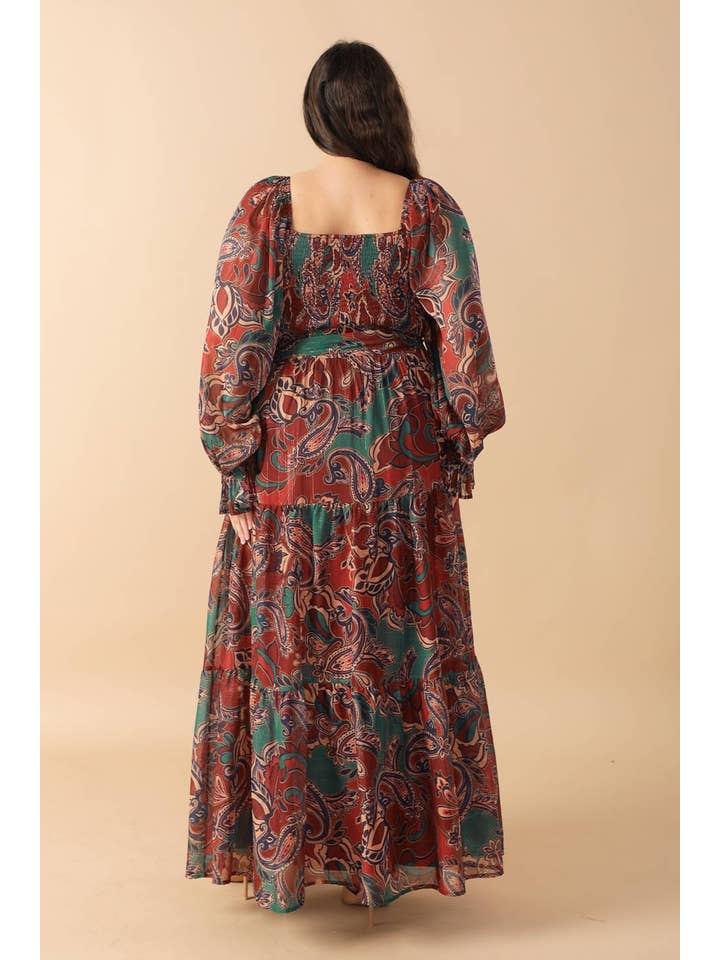 WINE TEAL A printed woven maxi dress - ID21645-P for wholesale on Faire2
