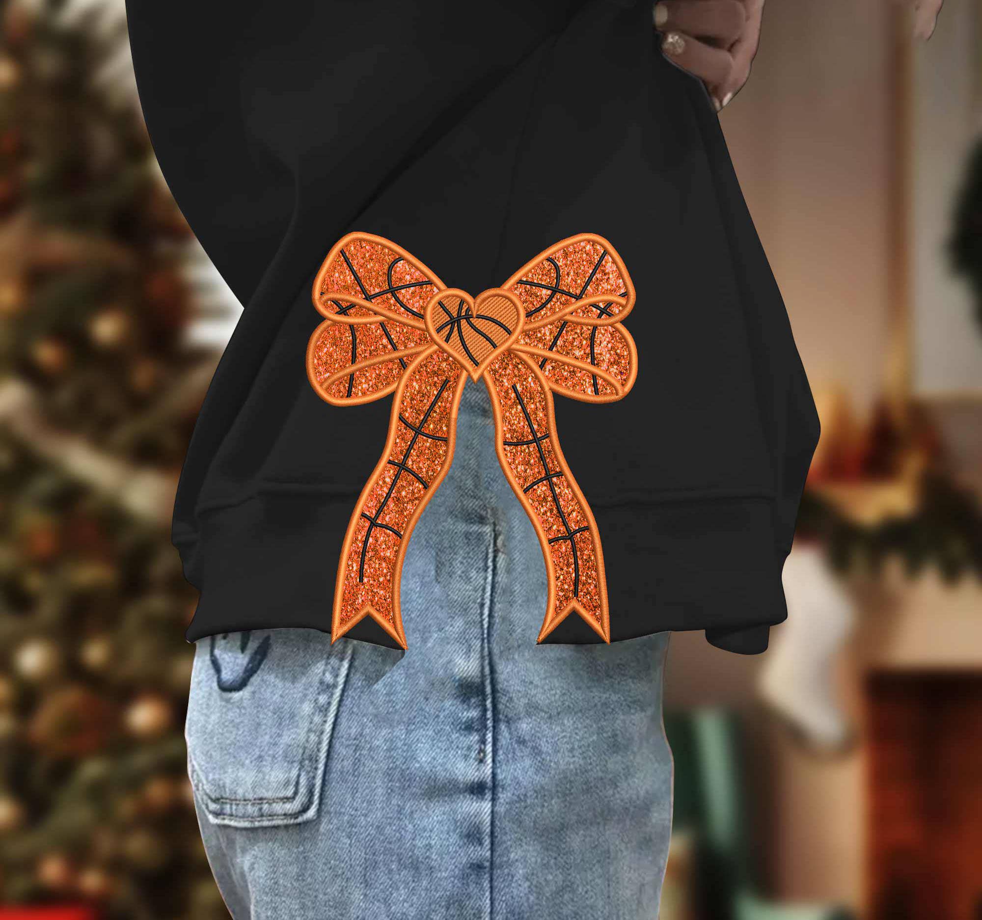 NVC Ecommerce LLC - Wholesale Graphic Sweatshirt - Women's - Basketball Bow With Heart, Embroidered Side Bow Sweatshirt0