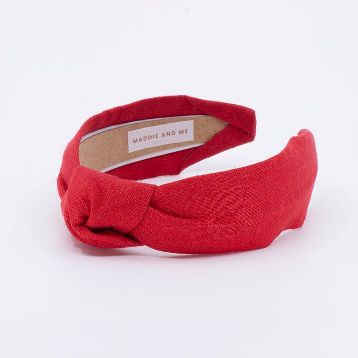 Maddie and Me Handmade - Wholesale Fashion Headband - Women's - 4th of July Red European Linen Comfortable Knotted Headband