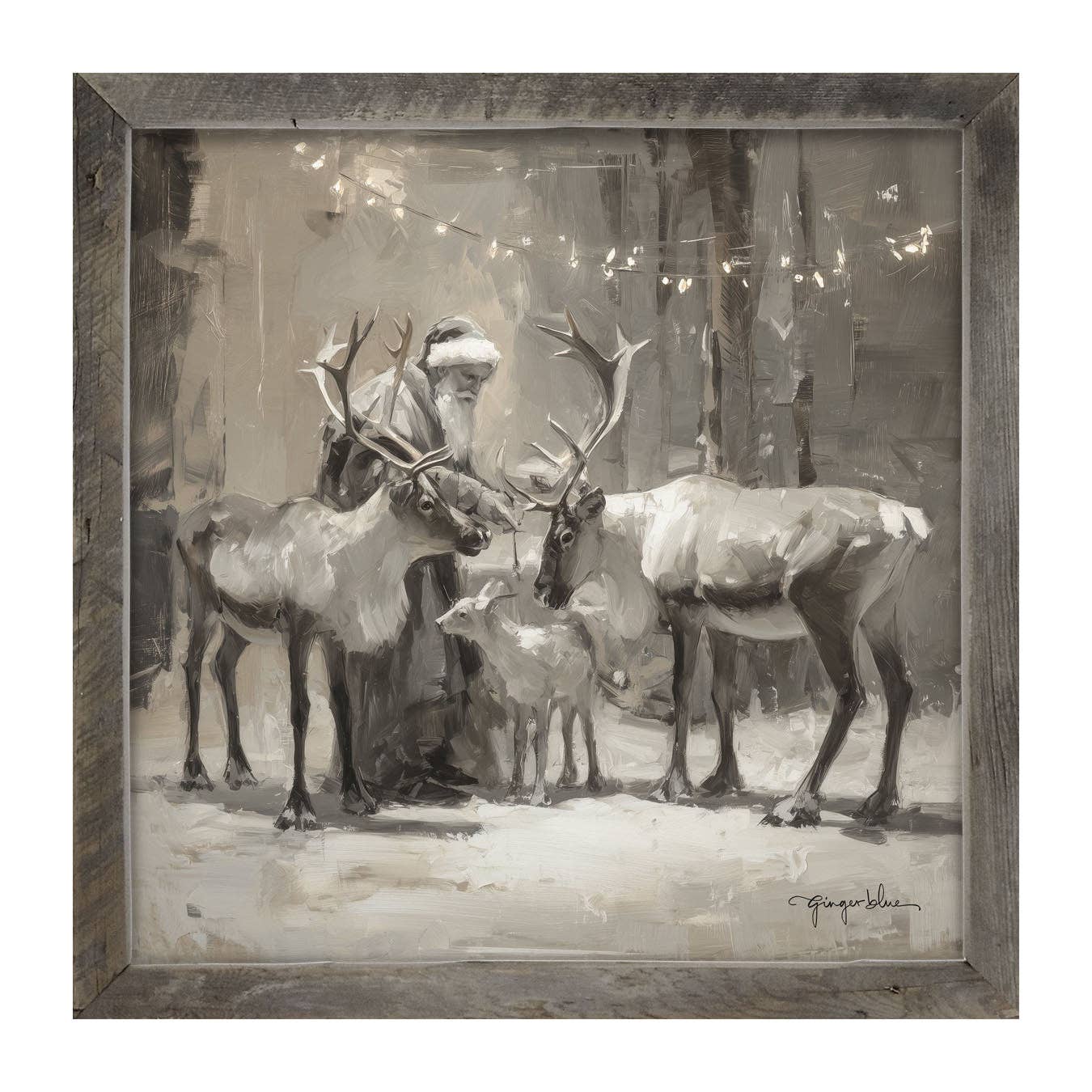 ginger blue - Vente Art mural pour les fêtes - Père Noël et rennes sous les lumières de Noël4