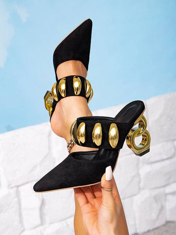 BLACK Pointed-Toe Rivet Split-Joint Pumps for wholesale on Faire1