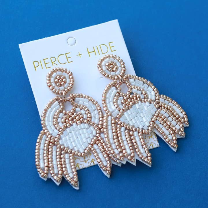 Pierce + Hide - Wholesale Dangle Earrings - Custom Beaded White Crab Earring | Nautical Earrings0