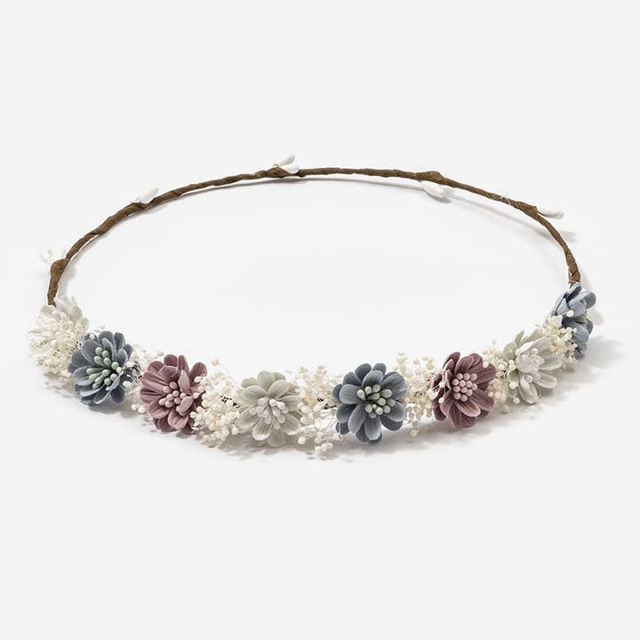 Bloemenhaarkroon met gecombineerde bloemen en babyadem voor wholesale door Siena Hair Accessories