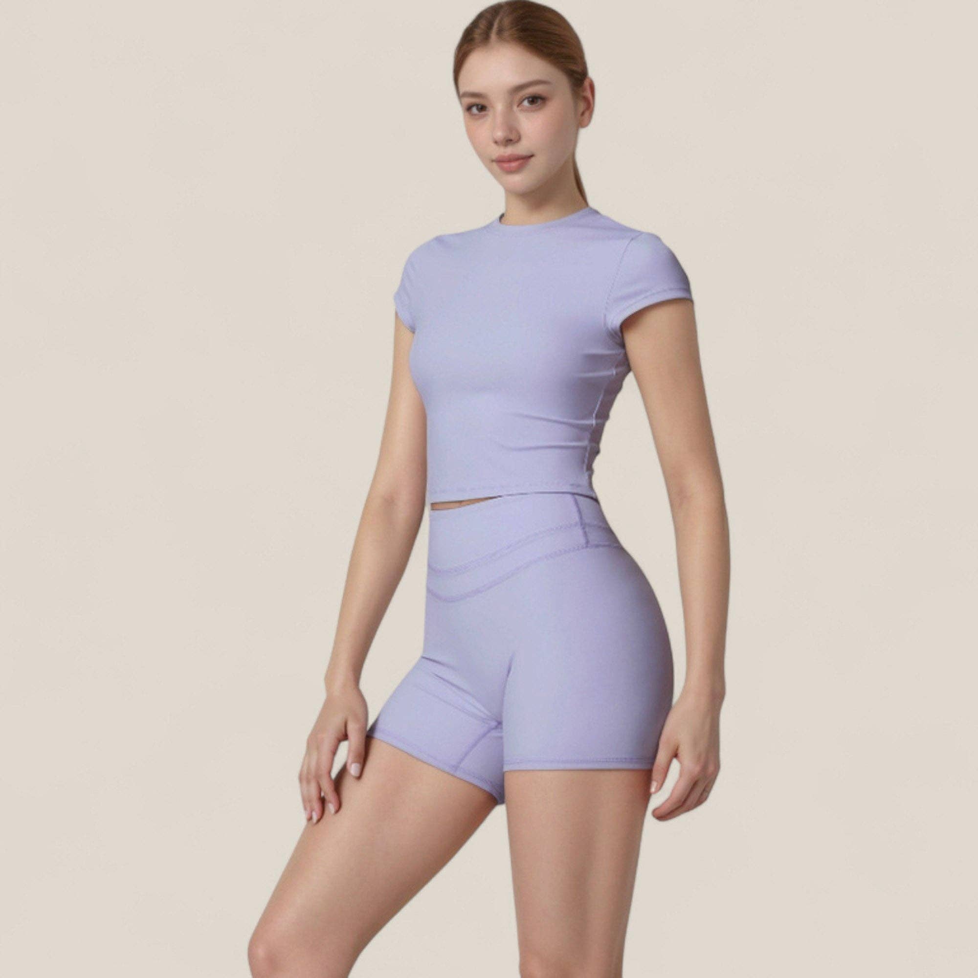 Active by Anna-Kaci - Wholesale Athletic Top - Women's - Fitted Crop Active Tee Short Sleeve Round Neck Stretch15