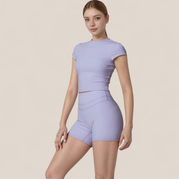 Active by Anna-Kaci - Wholesale Athletic Top - Women's - Fitted Crop Active Tee Short Sleeve Round Neck Stretch15