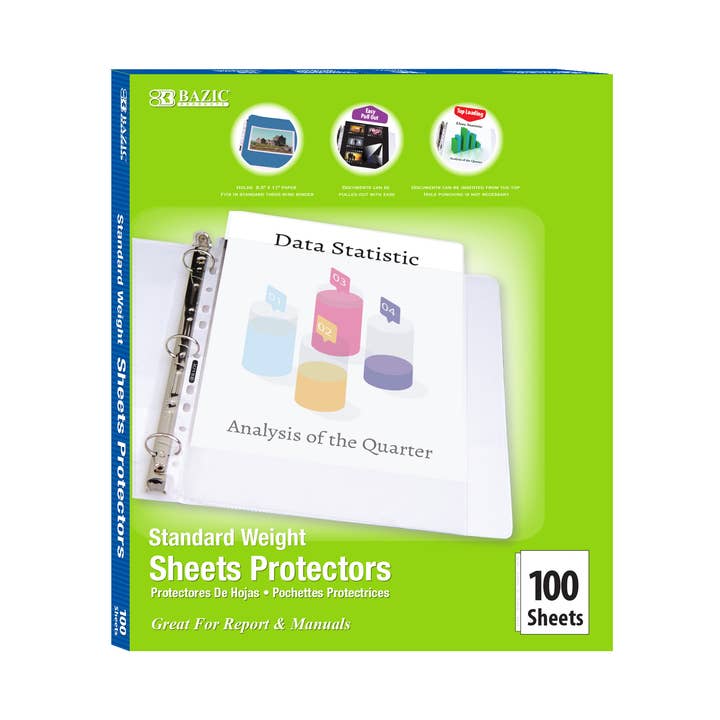 Sheet Protectors Standard Weight Top Loading (100/Box) for wholesale by BAZIC Products