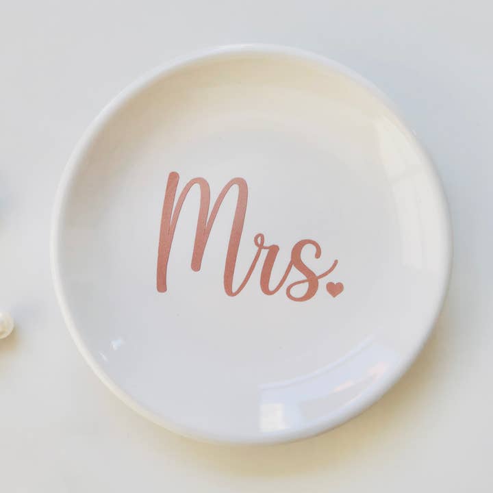 Mrs Ring Dish (Rose Gold), Engagement Gift, Wedding Gift for wholesale by CourtPerkDesigns LLC