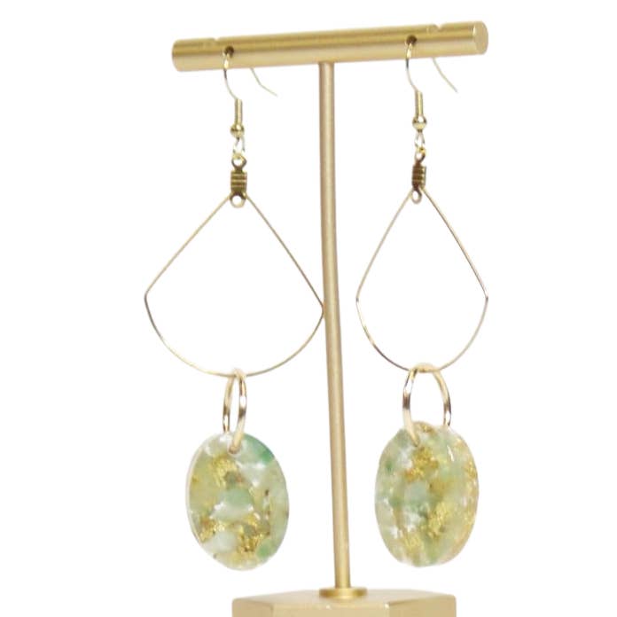 Fan Dangle Earrings with Oval Resin Artwork for wholesale by Womxn on the Moon