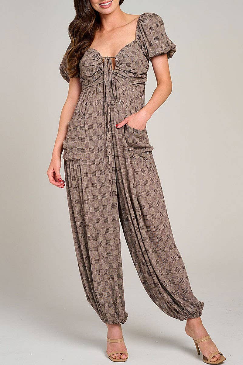 ROUSSEAU – wholesale Jumpsuit – Women's – PUFF SLEEVE FRONT POCKETS JOGGER JUMPSUIT5