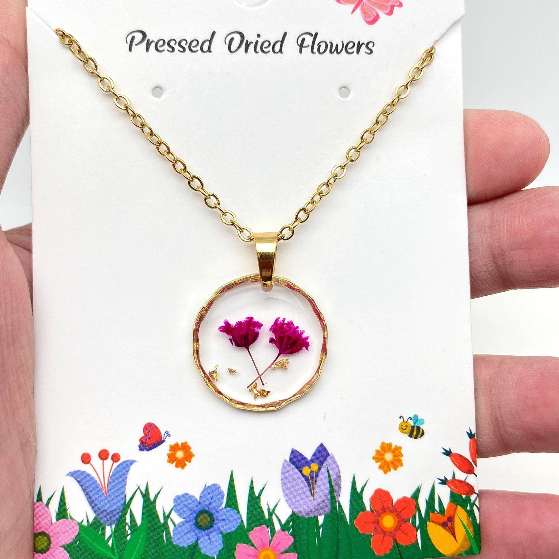 Mio Queena - Wholesale Pendant/Charm Necklace - Dried Flowers Floral Irregular Round Pendant Necklace - PDF19