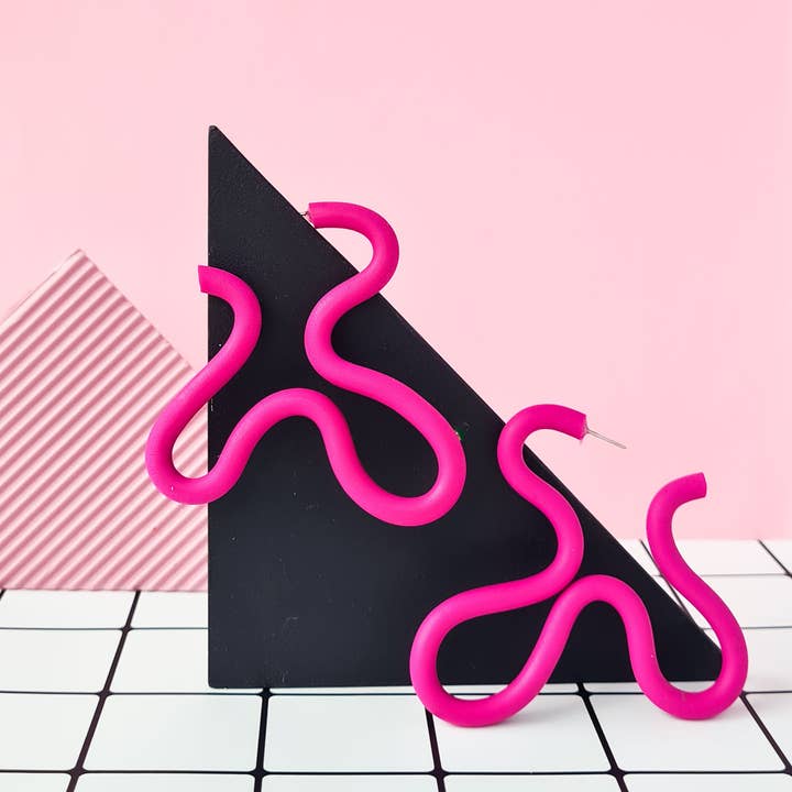 Mono - Wholesale Hoop Earrings - polymer clay squiggle earrings in 8 different colors. 8