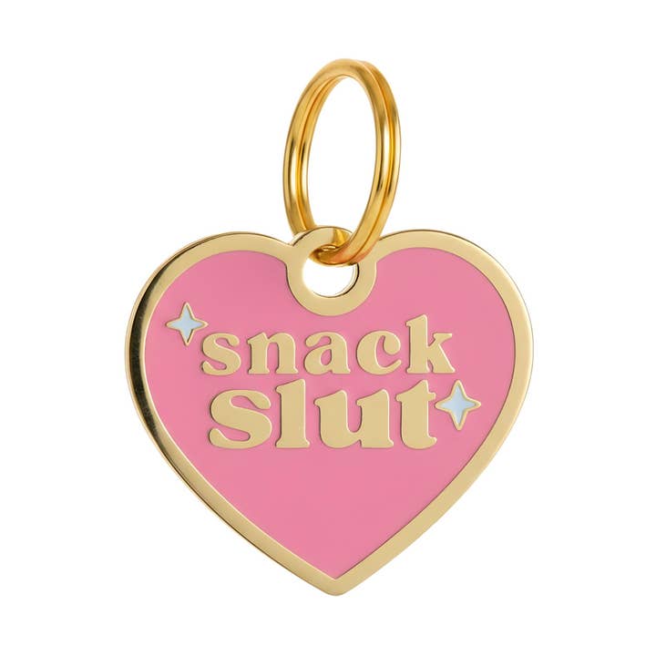 Gold Enamel Dog Tag w/ Scannable ID - Snack Slut Charm for wholesale by Bad Tags