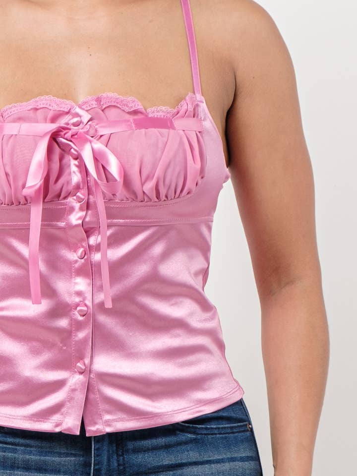 Julia by LoveJ - Wholesale Blouse - Women's - Buttons Mesh Ruched Lace Trim Front Tie Top11