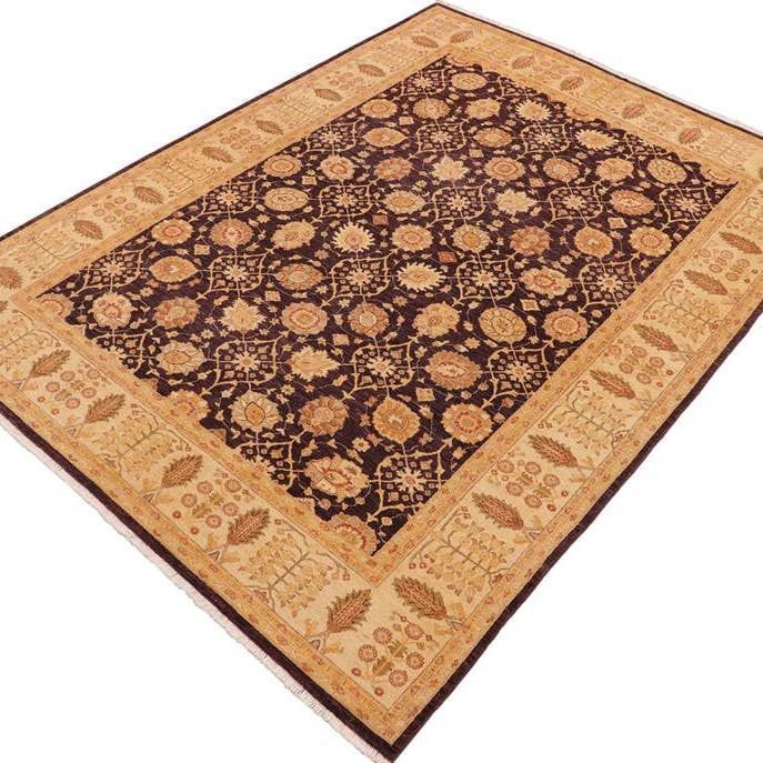 Tapis en laine Oriental Ziegler Bonnie Aubergine/Beige - 9'0'' x 12'0'' pour la vente par Arshs Fine Rugs