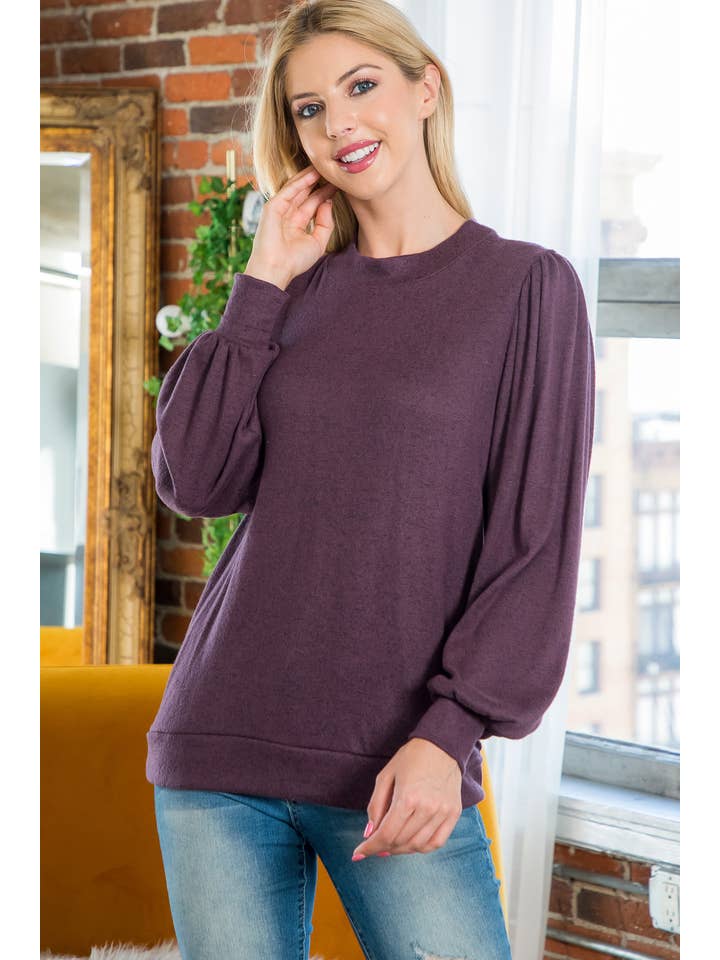 You & Me - Vente Haut en maille – femme - VENTE ! ! ! PPT21143 - HAUT À MANCHES BOUFFANTES À COL ROND - ANTHRACITE16